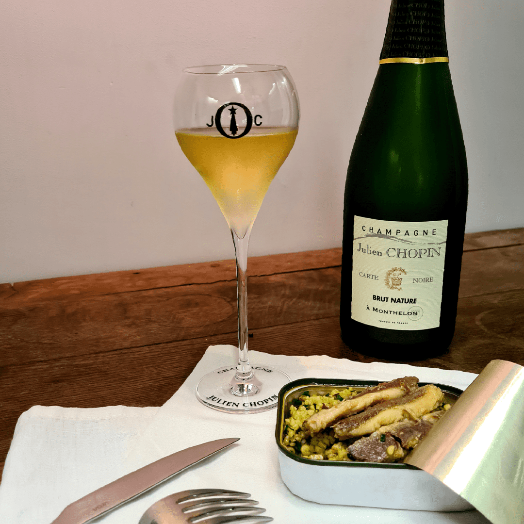Mai recette du mois Champagne Julien Chopin à Monthelon Sardine chermoula et champagne carte noire brute nature